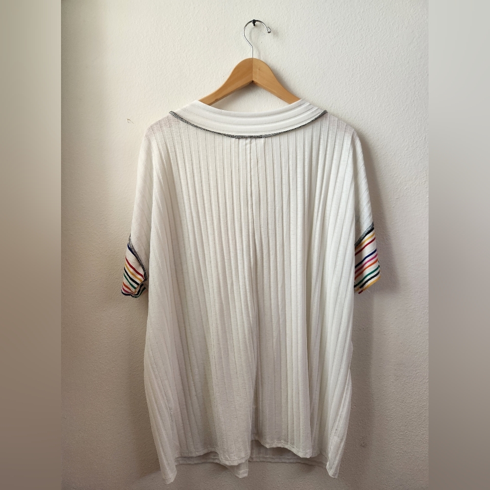 Haptics By‎ Holly Harper Short Sleeve Top Reverse Stitch Rainbow Sleeves XL - Picture 7 of 7